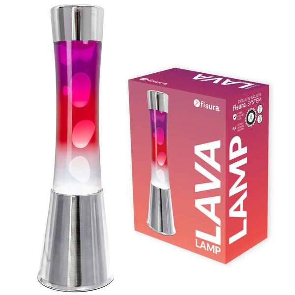 Fisura Grote Design Lavalamp met Witte & Rode Lava - Chrome in zijn verpakking