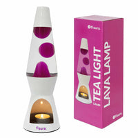 Een foto van de verpakking van de Fisura Theelicht Lavalamp met Roze Lava - Wit. 
